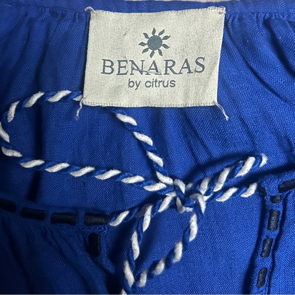 Benaras by Citrus • Size Large • Blue/White • Aztec Embroidery Boho Blouse - Picture 11 of 11